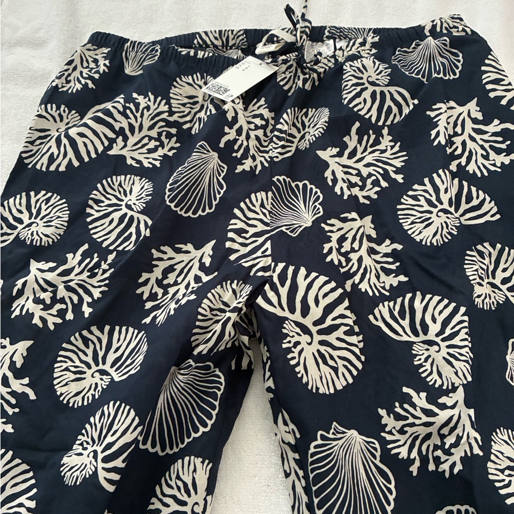 Navy and White Coral Print Pants